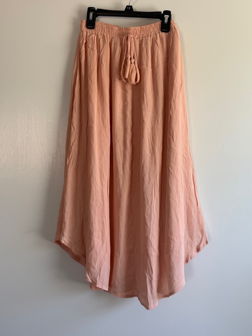 Light Peach Midi Drawstring Skirt Rounded Hem Elastic Waist Beach Vacation NWOT